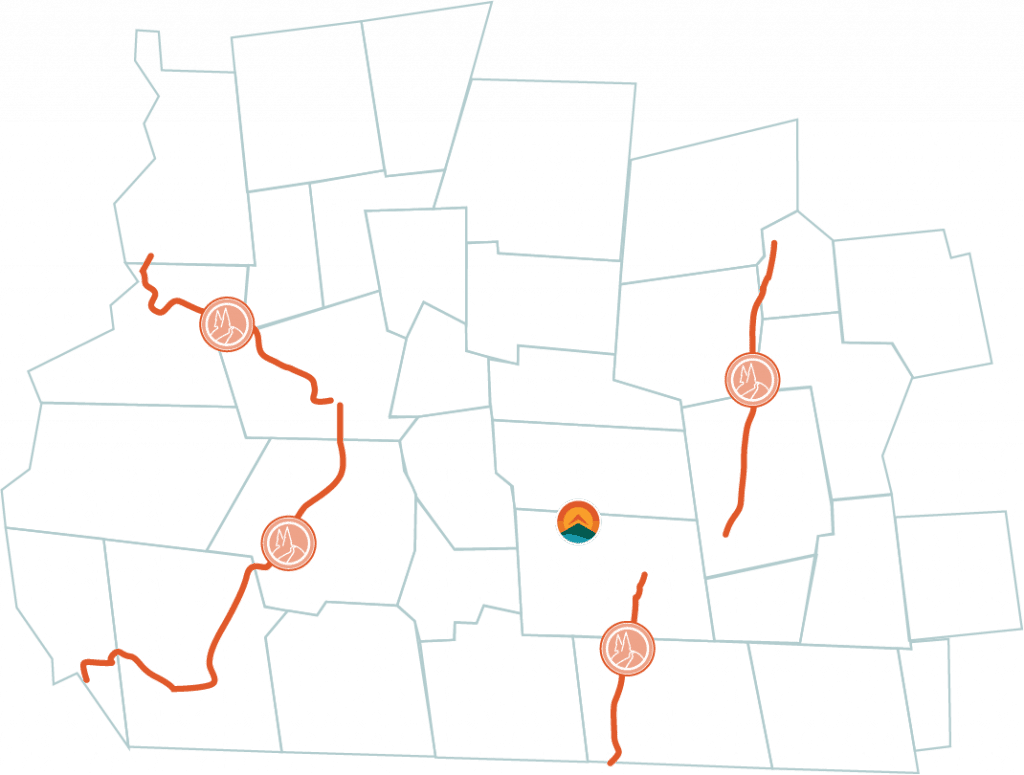 Map with rail trails highlighted