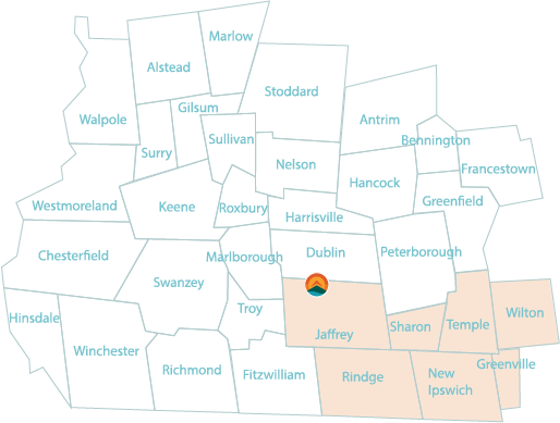 Monadnock region map with the southeast area highlighted